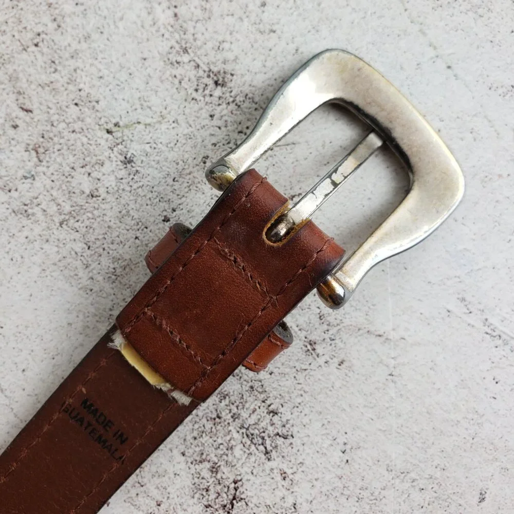 Vintage FOSSIL Leather Belt Bohemian Western Concho Embellished Embroidered sz L